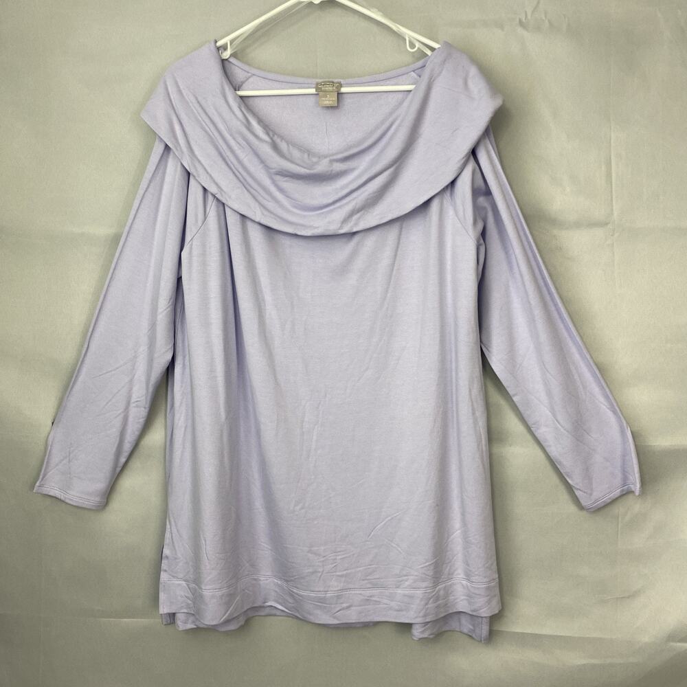 Chicos Zenergy Top Tunic 3 Purple LS Pullover Cowl Knit Lagenlook Fleece Lined
